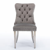 Gray Velvet Tufted Dining Chairs Set of 2 with Steel Legs