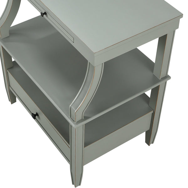 English Elm Newland Midnight Storage Nightstand with Drawer, Pull-Out Tray & Ample Shelves in Elegant Blue Finish Antique Gray B05063818