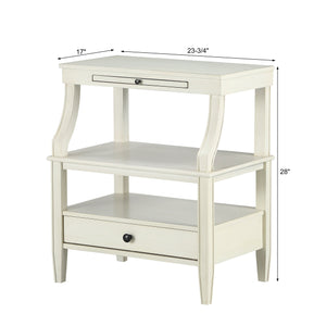 English Elm Newland Antique White Storage Nightstand with Drawer, Pull-Out Tray, Black Hardware & Fluted Legs B05063817