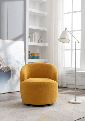 English Elm Teddy Fabric Barrel Swivel Chair Plush Foam Seat with Metal Ring Base for Living Room W52742326