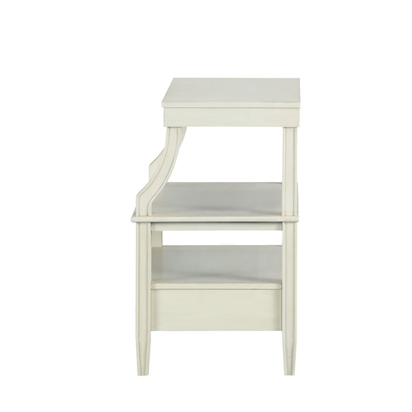 English Elm Newland Antique White Storage Nightstand with Drawer, Pull-Out Tray, Black Hardware & Fluted Legs B05063817