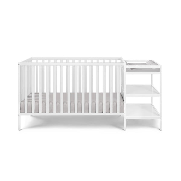 English Elm Palmer Convertible Crib Changer Combo Solid Wood Nursery Furniture in White B02263651
