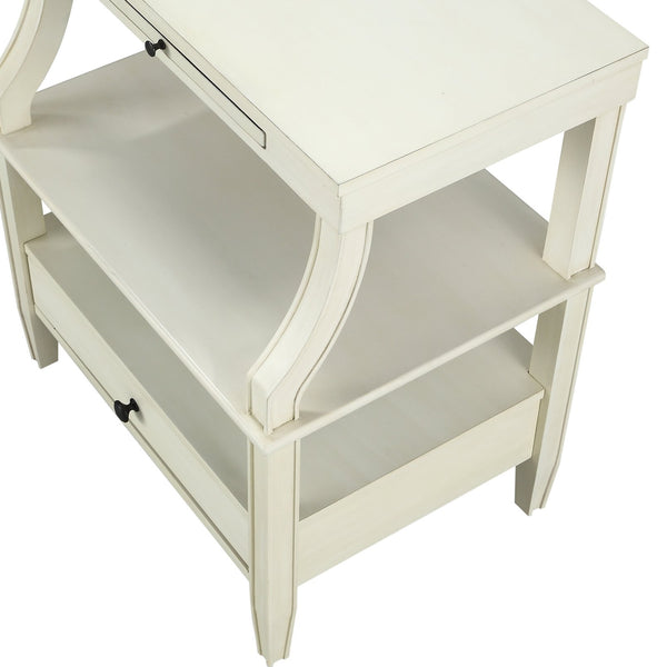 English Elm Newland Antique White Storage Nightstand with Drawer, Pull-Out Tray, Black Hardware & Fluted Legs B05063817