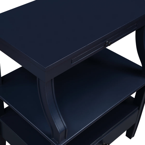 English Elm Newland Midnight Storage Nightstand with Drawer, Pull-Out Tray & Ample Shelves in Elegant Blue Finish Navy Blue B05063816