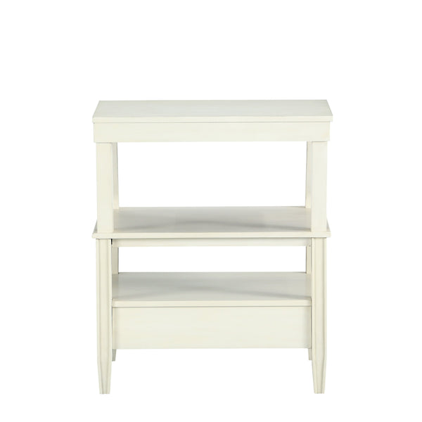 English Elm Newland Antique White Storage Nightstand with Drawer, Pull-Out Tray, Black Hardware & Fluted Legs B05063817