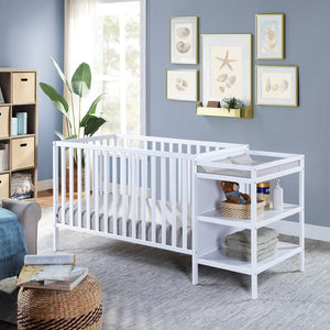 English Elm Palmer Convertible Crib Changer Combo Solid Wood Nursery Furniture in White B02263651