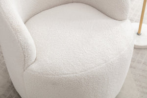 English Elm Teddy Fabric Barrel Swivel Chair with Metal Ring Base for Living Room Reading Nook Ivory W52741627