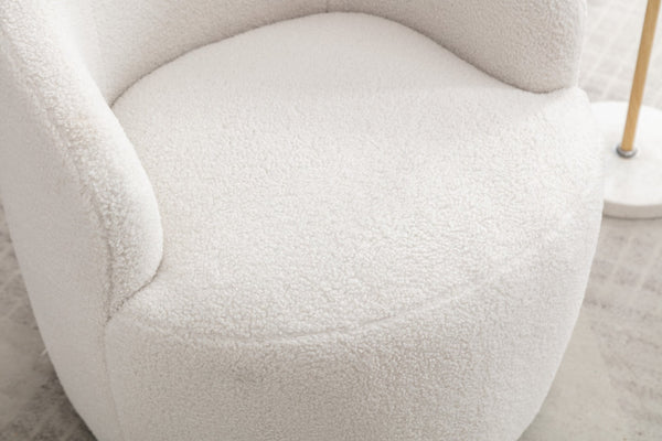 English Elm Teddy Fabric Barrel Swivel Chair with Metal Ring Base for Living Room Reading Nook Ivory W52741627