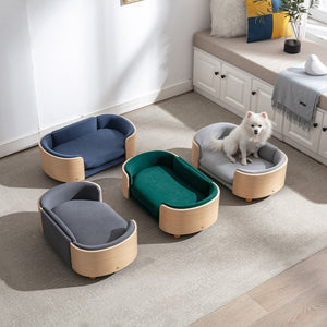 English Elm Scandinavian Pet Sofa Elevated Dog Bed with Velvet Cushion, Stain-Resistant Fabric & Solid Wood Legs W79460558