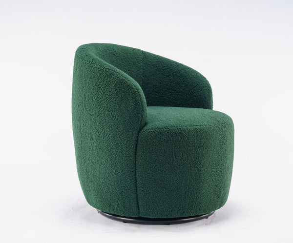English Elm Teddy Fabric Barrel Swivel Chair with Metal Ring Base for Living Room Reading Nook Green W52741628
