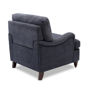 English Elm Candor Arm Chair with English Roll Arms and Pocket Spring Seat, Walnut Turned Legs, Cozy Supportable Upholstery Navy B05063796
