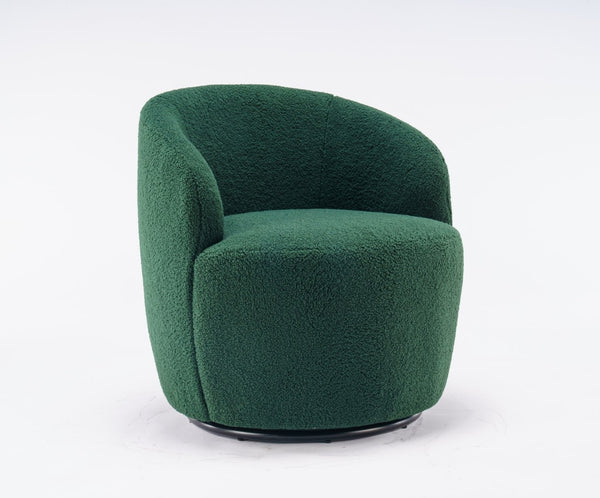 English Elm Teddy Fabric Barrel Swivel Chair with Metal Ring Base for Living Room Reading Nook Green W52741628
