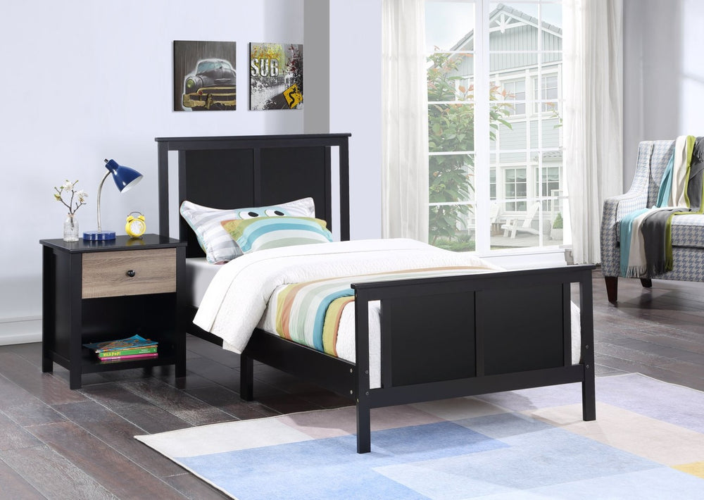 English Elm Connelly Split Panel Twin Bed Reversible Veneer Heritage Frame for Kids Bedroom Black B02263748