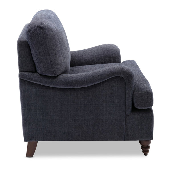 English Elm Candor Arm Chair with English Roll Arms and Pocket Spring Seat, Walnut Turned Legs, Cozy Supportable Upholstery Navy B05063796