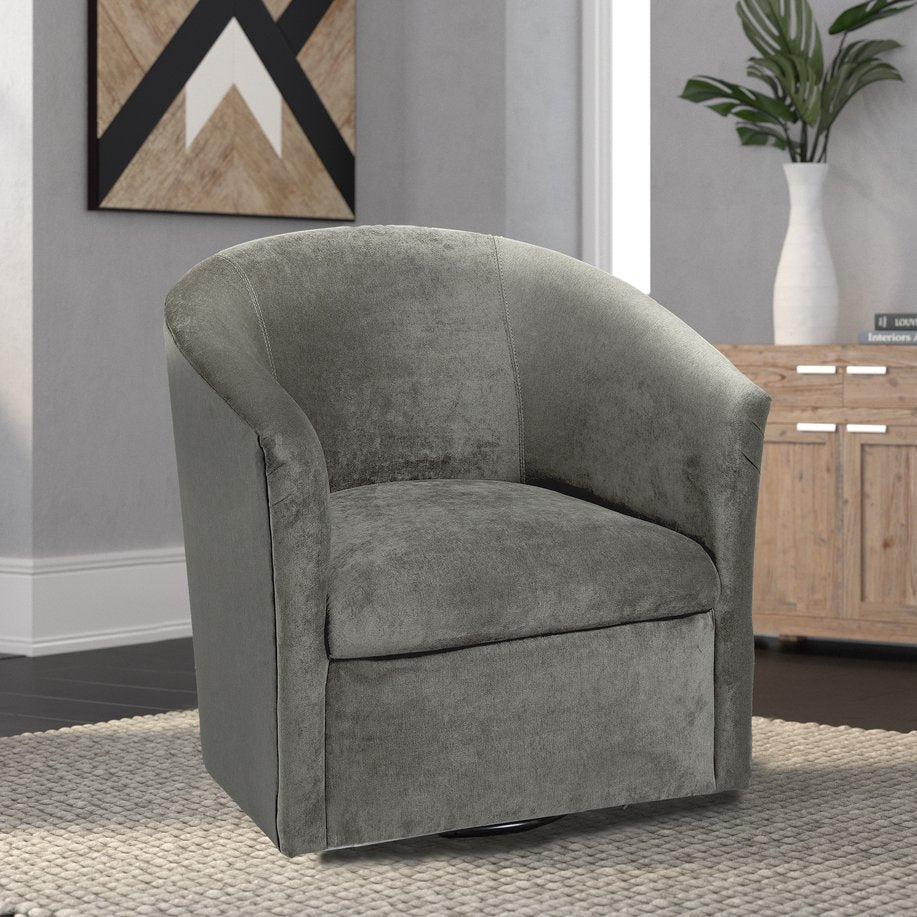 English Elm Eden Ash Grey Swivel Chair — Luxurious Velvet-Feel Microfiber, 360° Swivel, Solid Hardwood Frame B05063783