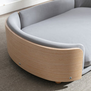 English Elm Scandinavian Mid-century Pet Sofa with Bentwood Back Solid Wood Legs Velvet Cushion Light Grey W79460561