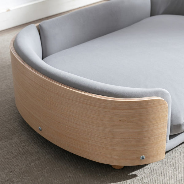 English Elm Scandinavian Mid-century Pet Sofa with Bentwood Back Solid Wood Legs Velvet Cushion Light Grey W79460561