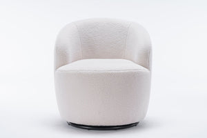 English Elm Teddy Fabric Barrel Swivel Chair with Metal Ring Base for Living Room Reading Nook Ivory W52741627
