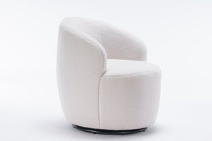 English Elm Teddy Fabric Barrel Swivel Chair with Metal Ring Base for Living Room Reading Nook Ivory W52741627