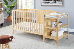 English Elm Palmer Convertible Crib Changer Combo Solid Wood Nursery Furniture with Storage Shelves B02263649