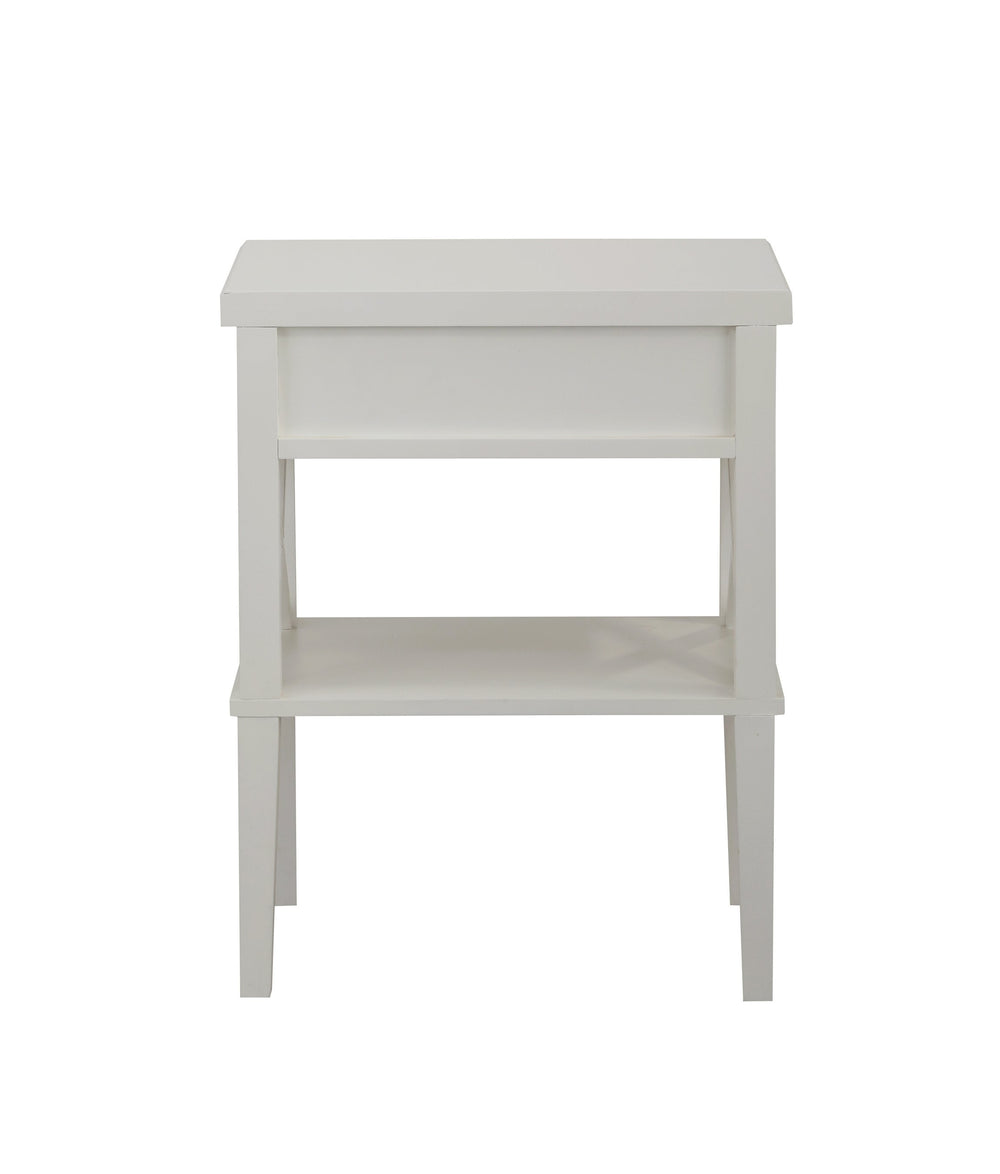 English Elm Madison White Nightstand with Brushed Nickel Pulls, Solid Wood & MDF, Drawer Glide, Open Shelf (21"H) B05063811
