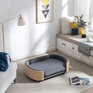 English Elm Scandinavian Mid-century Pet Sofa with Bentwood Back Solid Wood Legs Velvet Cushion W79460562