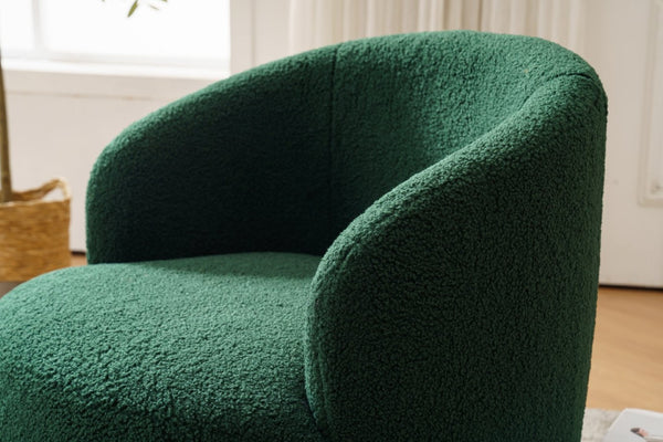 English Elm Teddy Fabric Barrel Swivel Chair with Metal Ring Base for Living Room Reading Nook Green W52741628