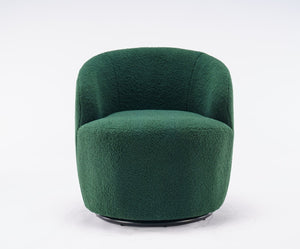 English Elm Teddy Fabric Barrel Swivel Chair with Metal Ring Base for Living Room Reading Nook Green W52741628
