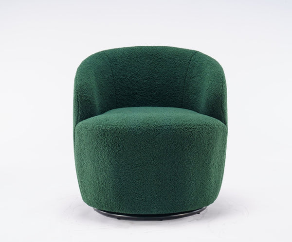 English Elm Teddy Fabric Barrel Swivel Chair with Metal Ring Base for Living Room Reading Nook Green W52741628
