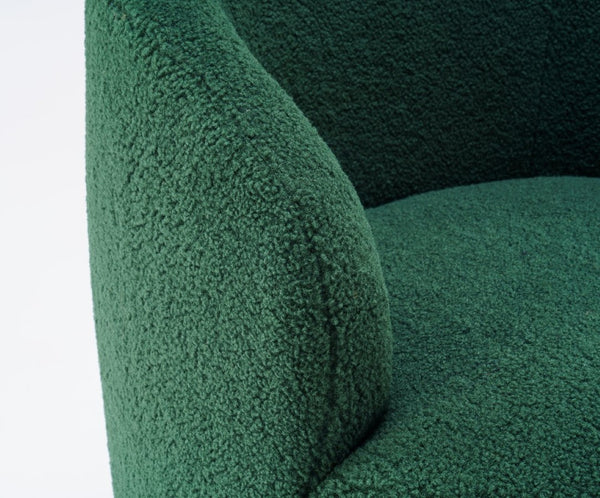 English Elm Teddy Fabric Barrel Swivel Chair with Metal Ring Base for Living Room Reading Nook Green W52741628