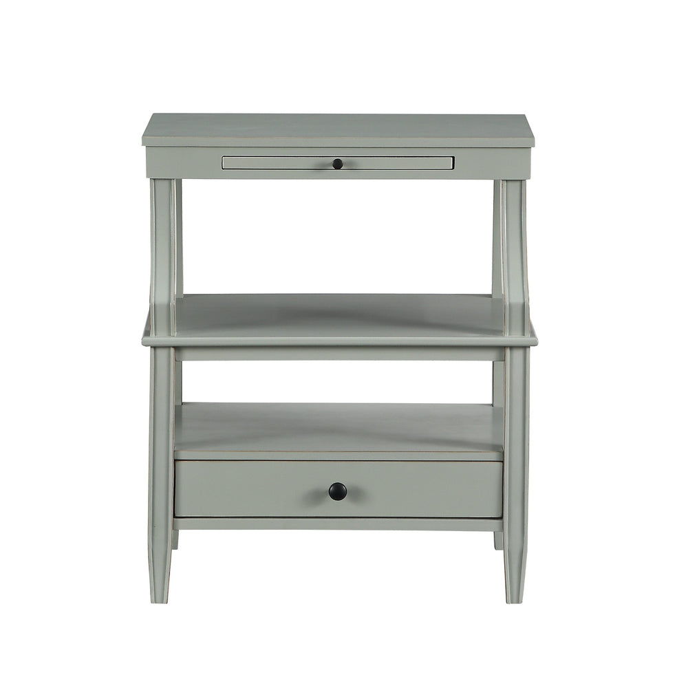English Elm Newland Midnight Storage Nightstand with Drawer, Pull-Out Tray & Ample Shelves in Elegant Blue Finish Antique Gray B05063818