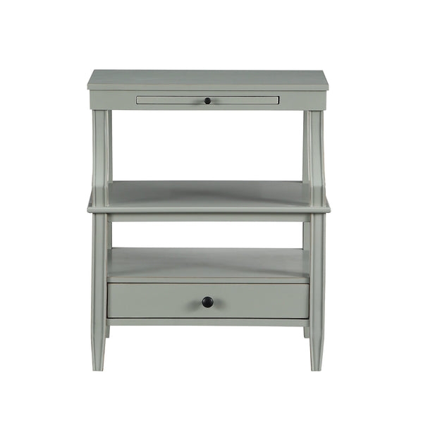 English Elm Newland Midnight Storage Nightstand with Drawer, Pull-Out Tray & Ample Shelves in Elegant Blue Finish Antique Gray B05063818
