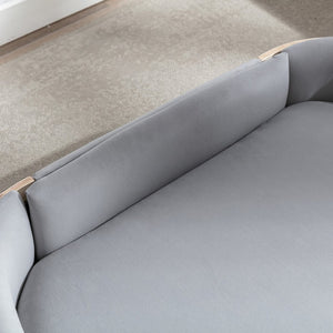 English Elm Scandinavian Mid-century Pet Sofa with Bentwood Back Solid Wood Legs Velvet Cushion Light Grey W79460561