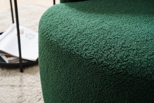 English Elm Teddy Fabric Barrel Swivel Chair with Metal Ring Base for Living Room Reading Nook Green W52741628