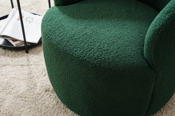 English Elm Teddy Fabric Barrel Swivel Chair with Metal Ring Base for Living Room Reading Nook Green W52741628