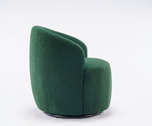 English Elm Teddy Fabric Barrel Swivel Chair with Metal Ring Base for Living Room Reading Nook Green W52741628