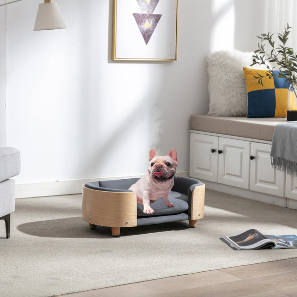 English Elm Scandinavian Pet Sofa Elevated Dog Bed with Velvet Cushion, Stain-Resistant Fabric & Solid Wood Legs W79460558