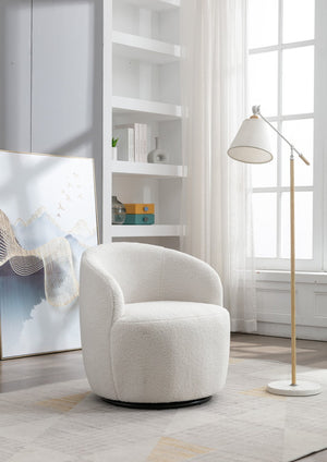 English Elm Teddy Fabric Barrel Swivel Chair with Metal Ring Base for Living Room Reading Nook Ivory W52741627