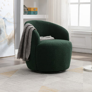 English Elm Teddy Fabric Barrel Swivel Chair with Metal Ring Base for Living Room Reading Nook Green W52741628