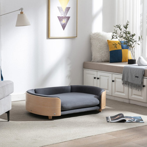 English Elm Scandinavian Mid-century Pet Sofa with Bentwood Back Solid Wood Legs Velvet Cushion W79460562
