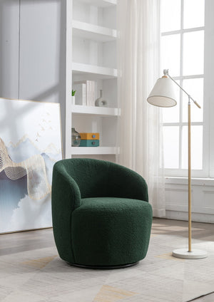 English Elm Teddy Fabric Barrel Swivel Chair with Metal Ring Base for Living Room Reading Nook Green W52741628