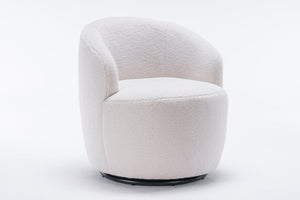 English Elm Teddy Fabric Barrel Swivel Chair with Metal Ring Base for Living Room Reading Nook Ivory W52741627
