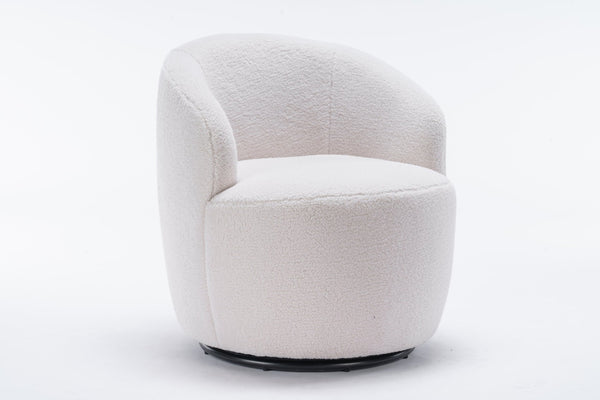English Elm Teddy Fabric Barrel Swivel Chair with Metal Ring Base for Living Room Reading Nook Ivory W52741627