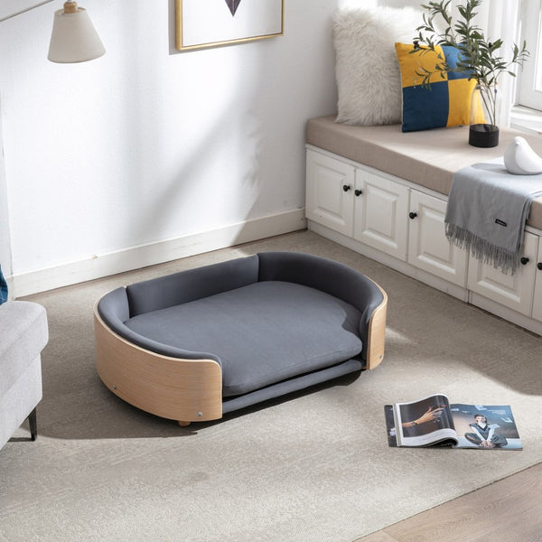 English Elm Scandinavian Mid-century Pet Sofa with Bentwood Back Solid Wood Legs Velvet Cushion W79460562