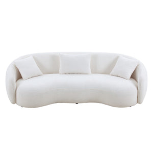 English Elm Mid Century Curved Boucle Sofa Four Seat Sculptural Couch for Modern Living Rooms W87657698