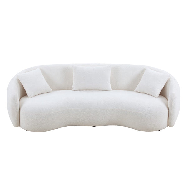 English Elm Mid Century Curved Boucle Sofa Four Seat Sculptural Couch for Modern Living Rooms W87657698