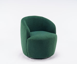 English Elm Teddy Fabric Barrel Swivel Chair with Metal Ring Base for Living Room Reading Nook Green W52741628