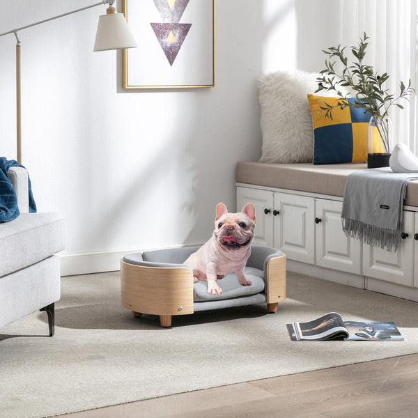 English Elm Scandinavian Elevated Dog Bed Sofa with Velvet Cushion, Solid Wood Legs, Removable Washable Cover W79460547