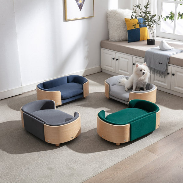 English Elm Scandinavian Pet Sofa Elevated Dog Bed with Velvet Cushion, Stain-Resistant Fabric & Solid Wood Legs W79460558
