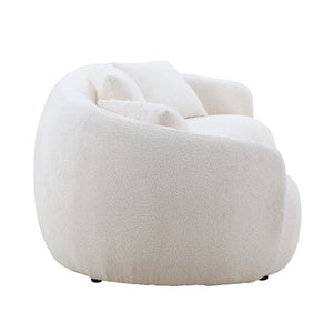 English Elm Mid Century Curved Boucle Sofa Four Seat Sculptural Couch for Modern Living Rooms W87657698